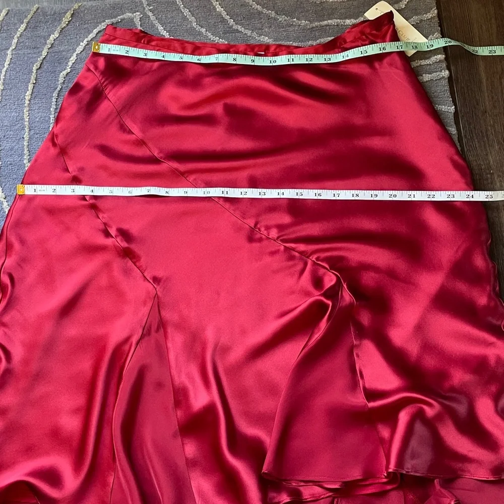 NWT Charter Club Red Maroon Satin Silk Bias Midi Skirt Size 14 - Picture 7 of 8